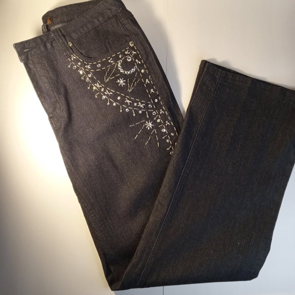 ASHLEY STEWEART NAVY  BLUE JEAN PANTS WITH DESIGN